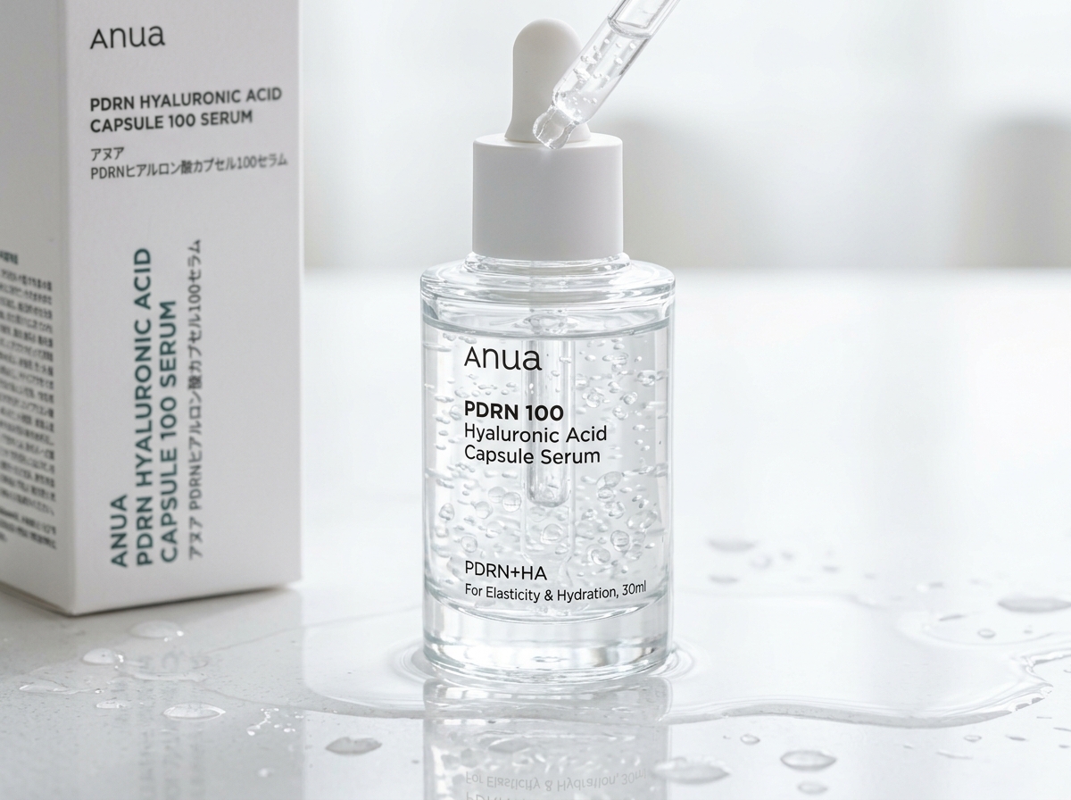 Anua PDRN Hyaluronic Acid Capsule 100 Serum dropper bottle and micro-capsules